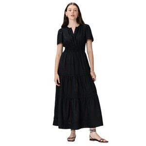Quince Elegant Black Tiered Maxi Dress
